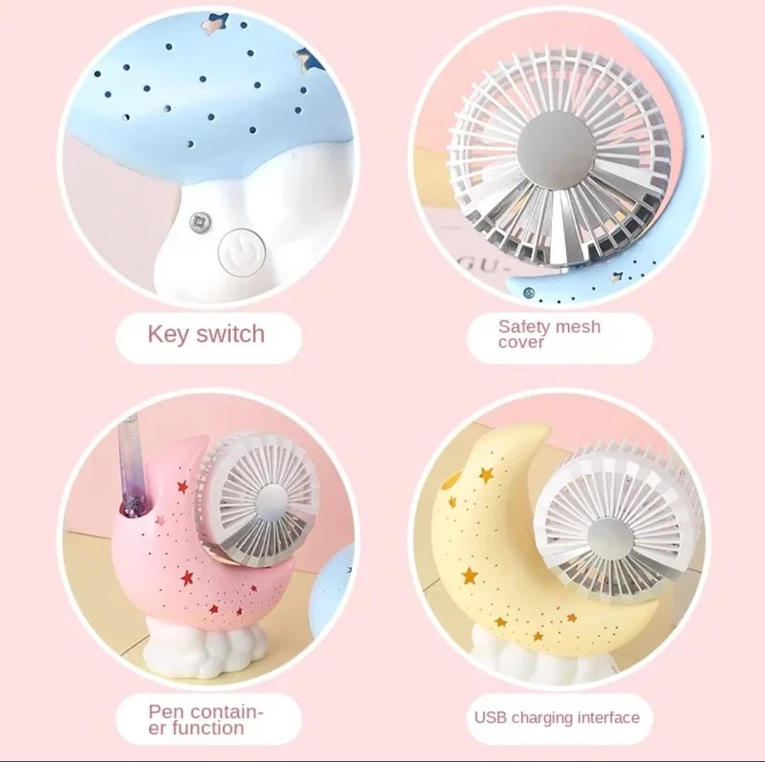 Moon Shaped Mini Fan, USB Rechargeable Desktop Lamp Fan, Adjustable Angle Pen Holder Fan Moon Shaped Mini Fan, USB Rechargeable Desktop Lamp Fan, Adjustable Angle Pen Holder Fan